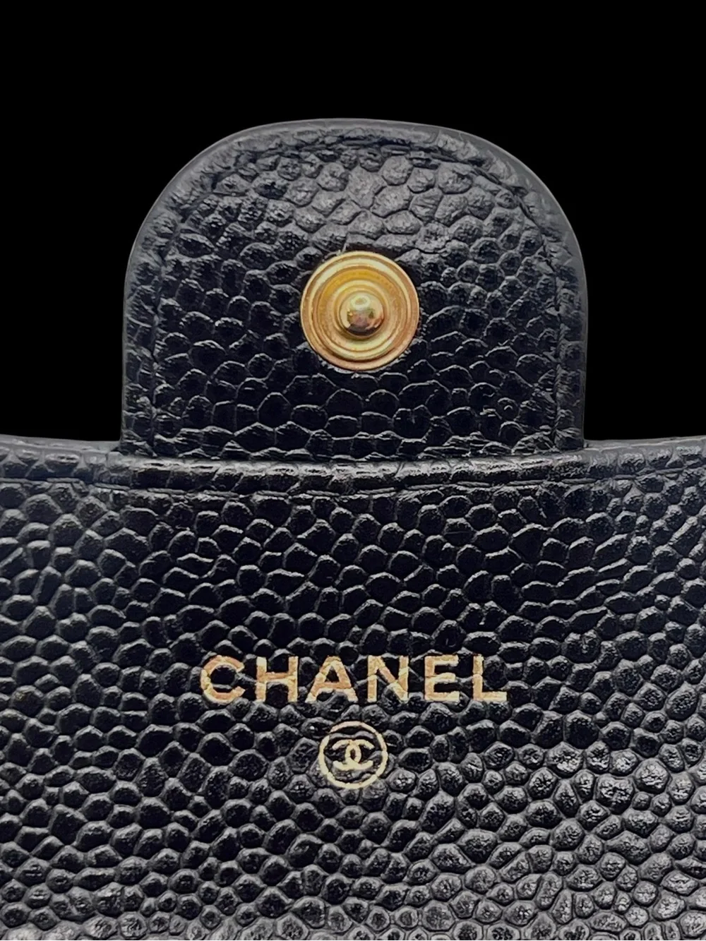 CHANEL Classic Flap Card Holder Business Card Case Caviar Black Auth